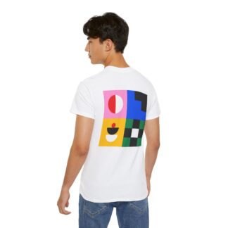 Panzura Logo Pocket, Full Print Shapes Back Tee